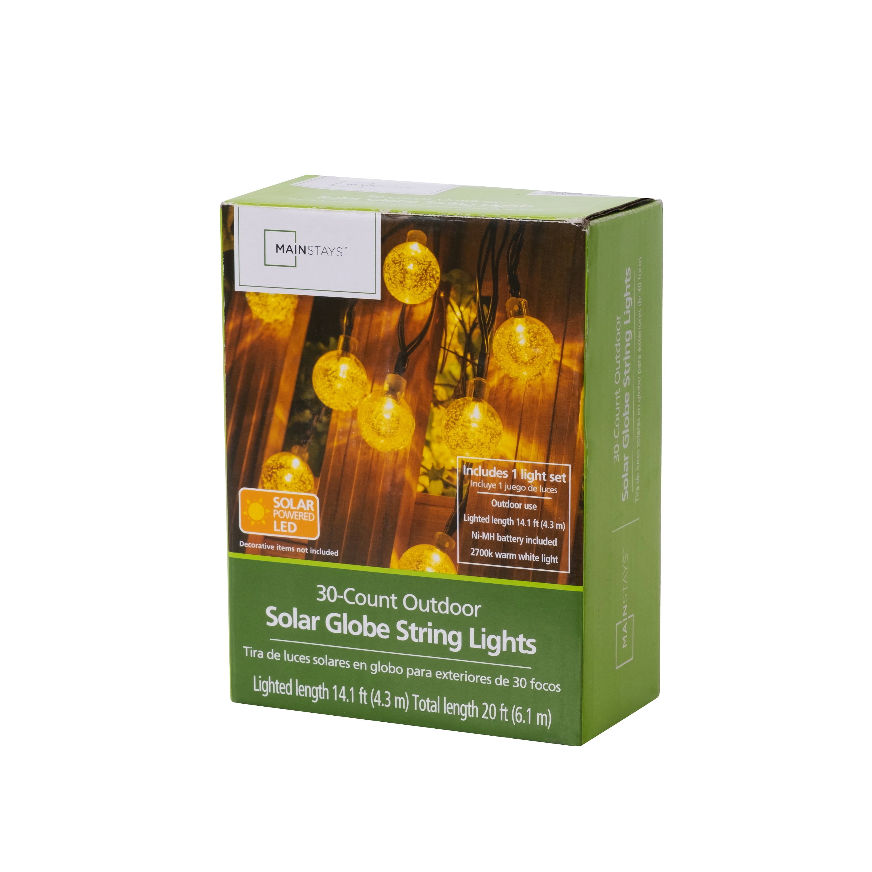 Mainstays 30ct Solar Garden Decorative Globe Bubble Warm White String Lights - Image 5