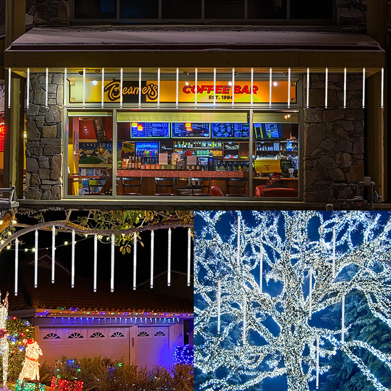 TiokMc Falling Rain Fairy String Lights, 10cm 10 Tube 200 LED Meteor Shower Light, Waterproof Snow Falling Icicle Cascading Lights for Xmas Wedding Party Tree Holiday Decor, White - Image 7