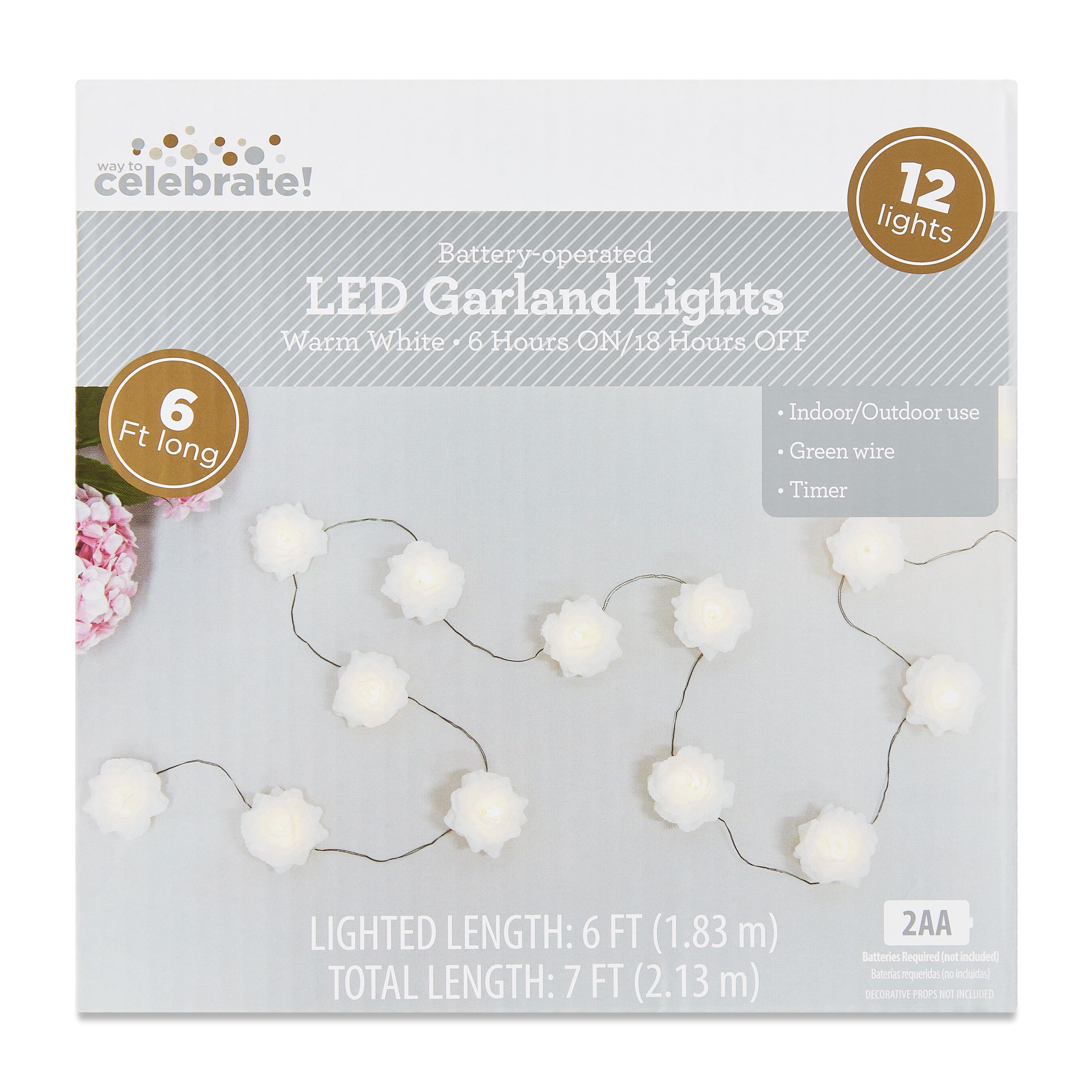 Warm White Rose Battery Operated LED Garland Lights, 6', by Way To Celebrate - Image 3