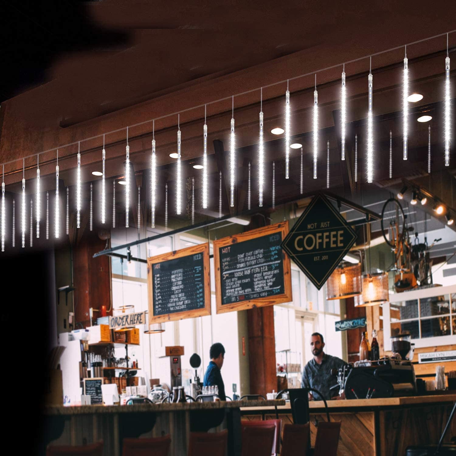 TiokMc Falling Rain Fairy String Lights, 10cm 10 Tube 200 LED Meteor Shower Light, Waterproof Snow Falling Icicle Cascading Lights for Xmas Wedding Party Tree Holiday Decor, White - Image 3