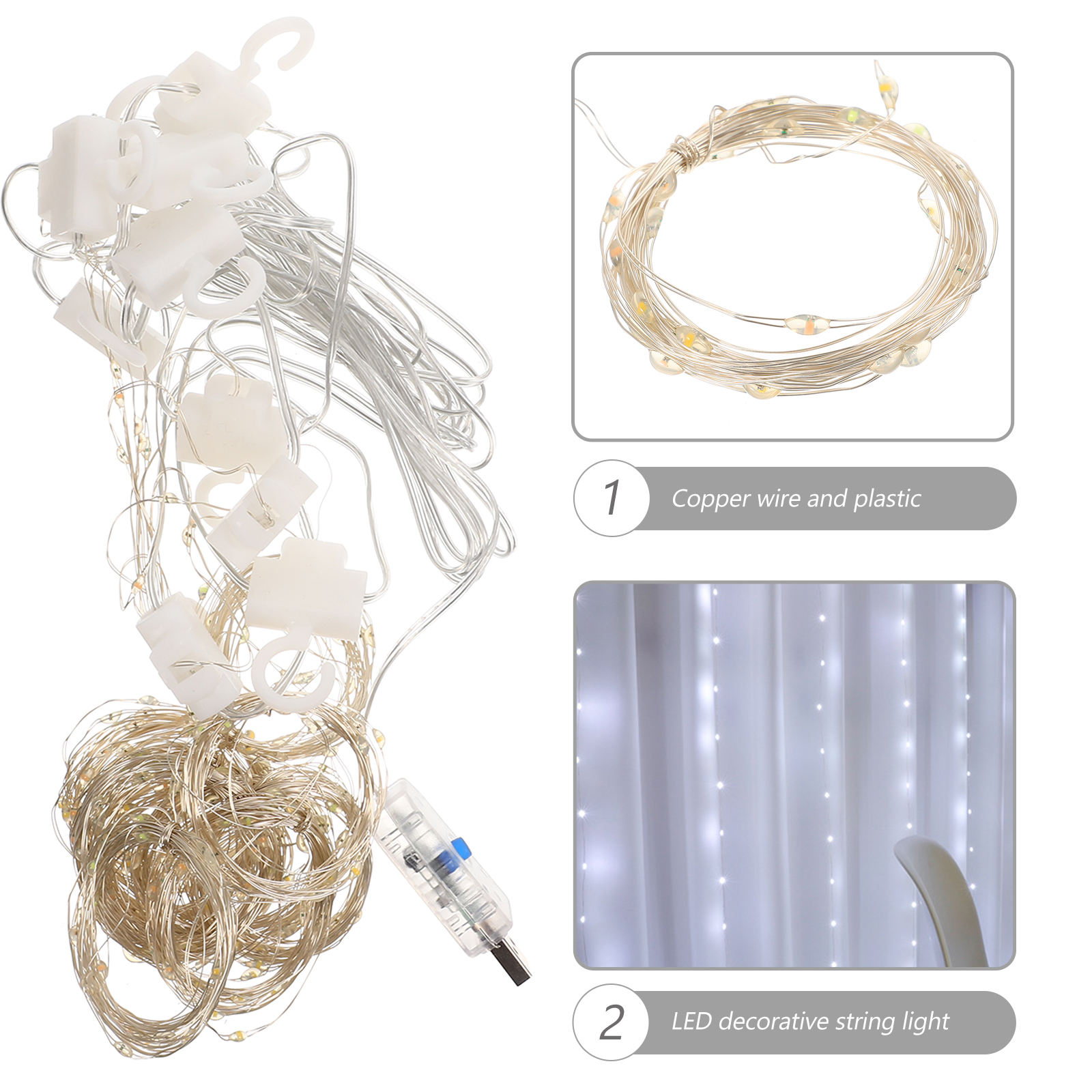 Supvox Curtain Light for Decor Led ng Light White Copper Wire 1Pack - Image 4