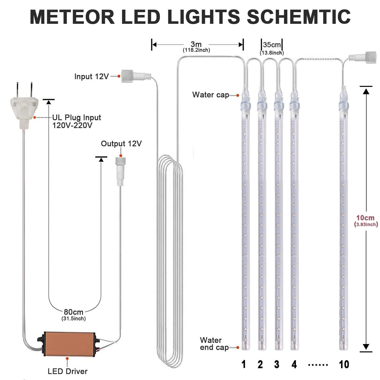 TiokMc Falling Rain Fairy String Lights, 10cm 10 Tube 200 LED Meteor Shower Light, Waterproof Snow Falling Icicle Cascading Lights for Xmas Wedding Party Tree Holiday Decor, White - Image 6