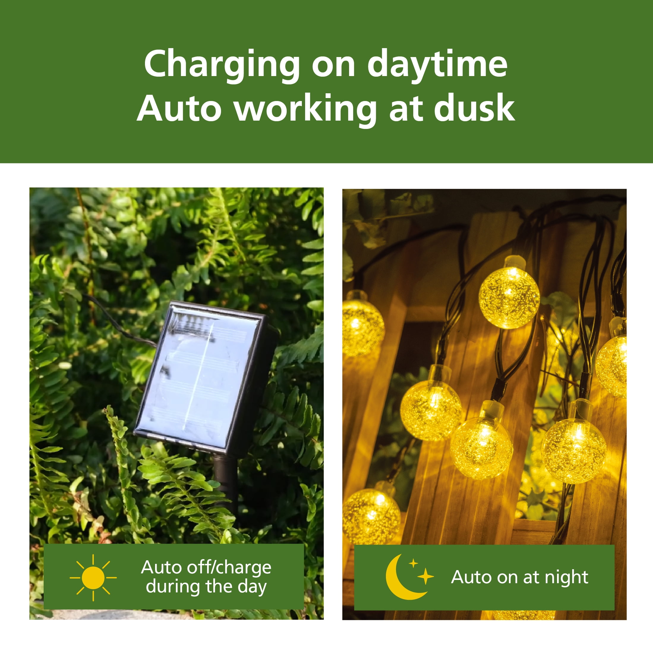 Mainstays 30ct Solar Garden Decorative Globe Bubble Warm White String Lights - Image 4