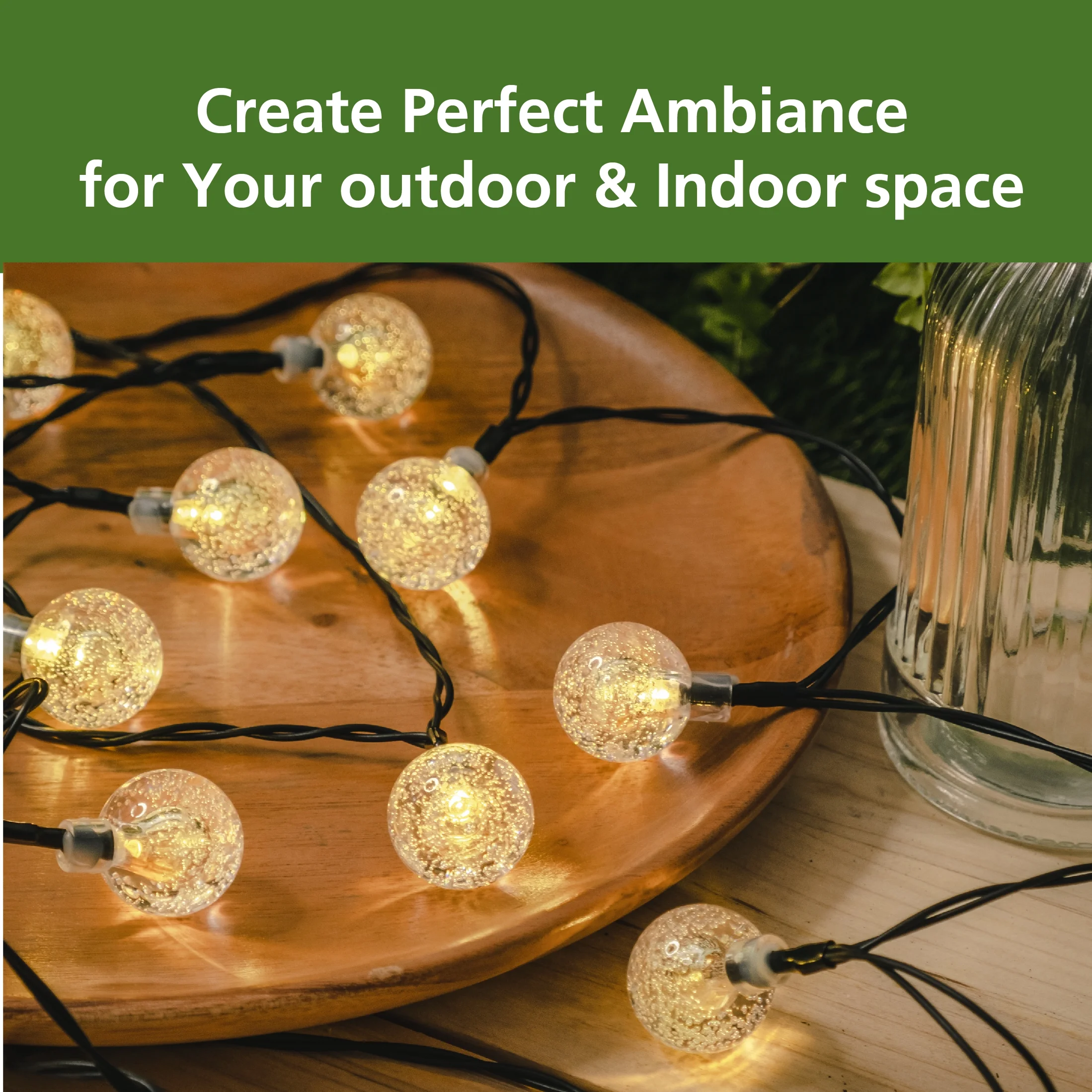 Mainstays 30ct Solar Garden Decorative Globe Bubble Warm White String Lights - Image 8