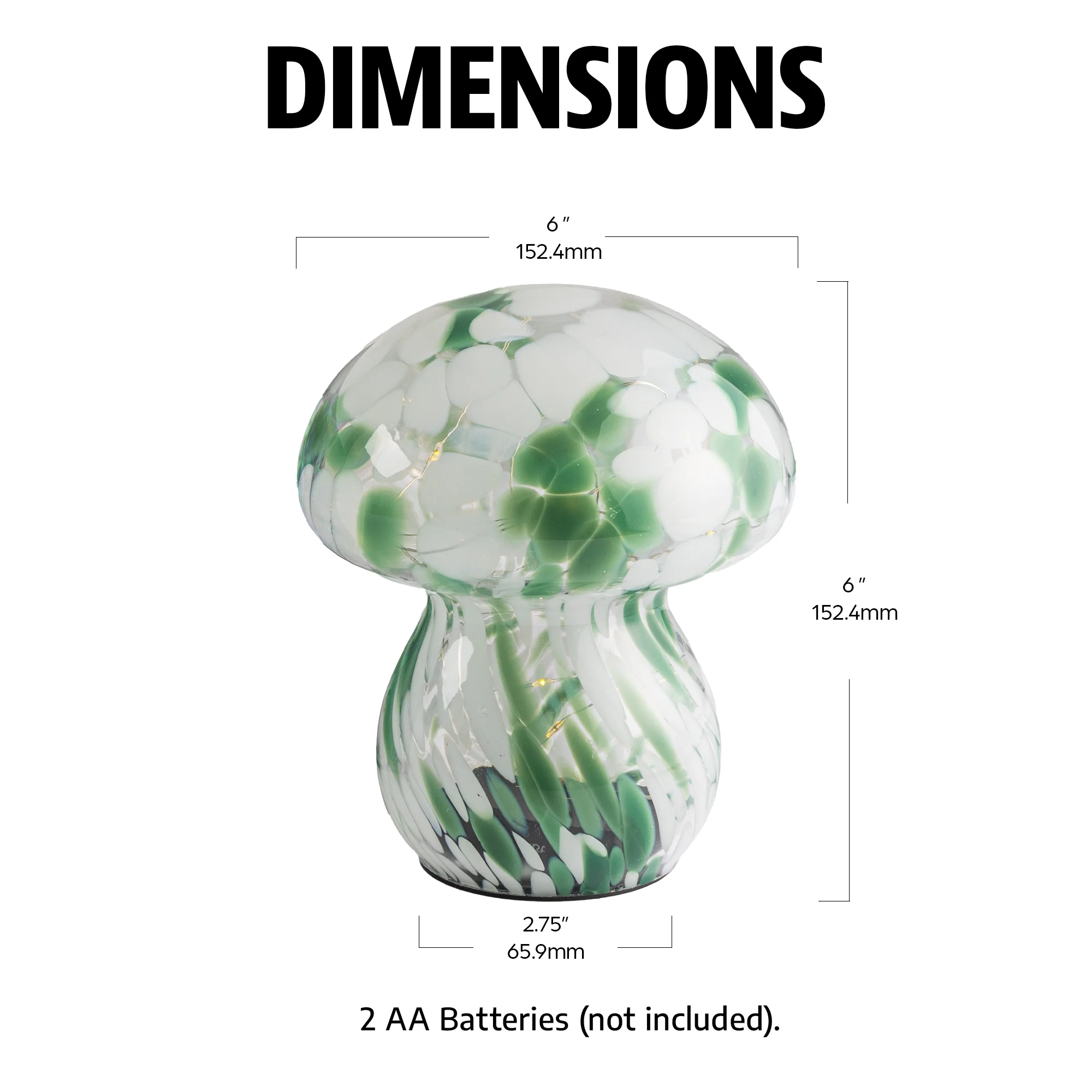 BrightSide Mushroom Confetti Glass Lamp - Sage/White, Battery-Powered Fairy Lights - Image 2