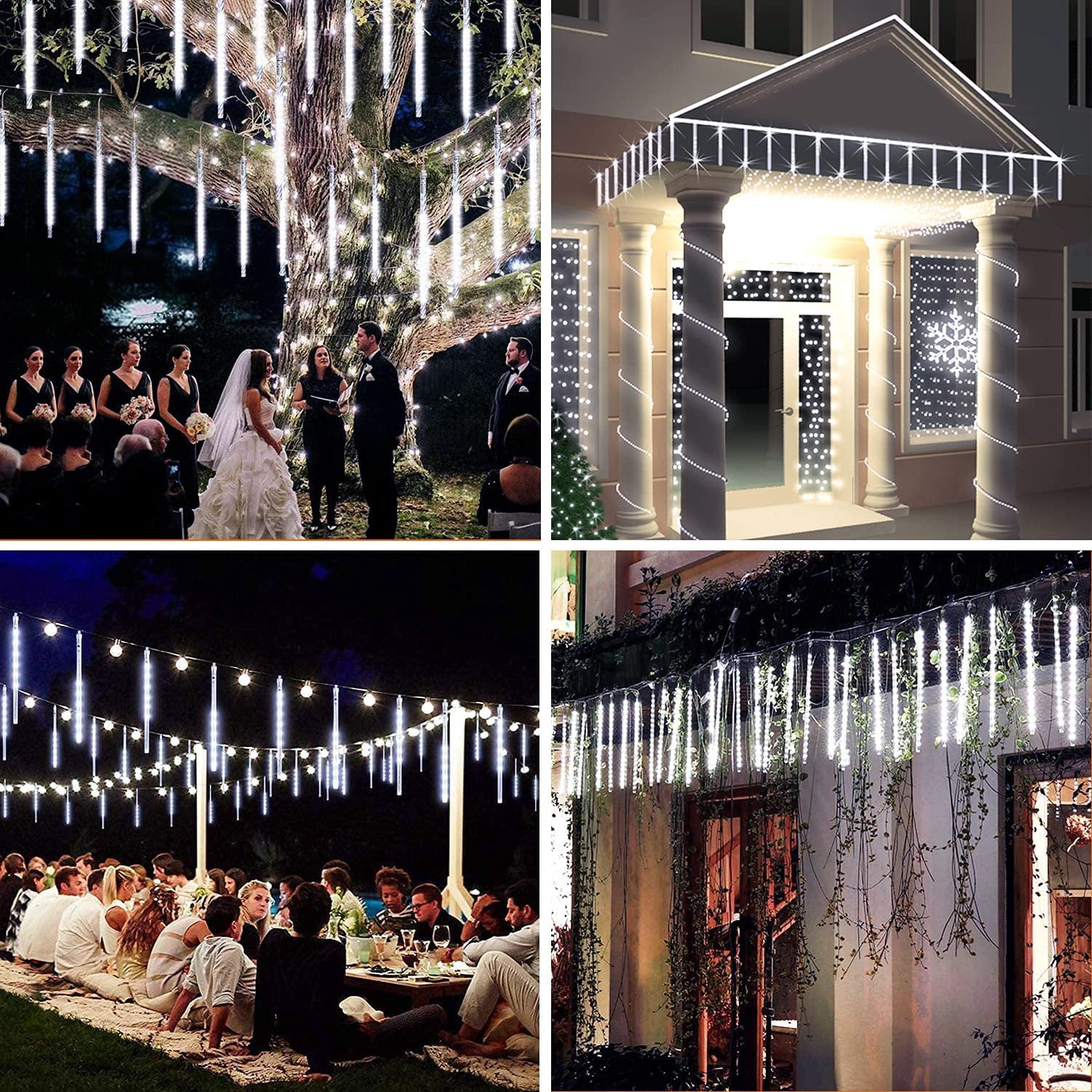 TiokMc Falling Rain Fairy String Lights, 10cm 10 Tube 200 LED Meteor Shower Light, Waterproof Snow Falling Icicle Cascading Lights for Xmas Wedding Party Tree Holiday Decor, White - Image 2