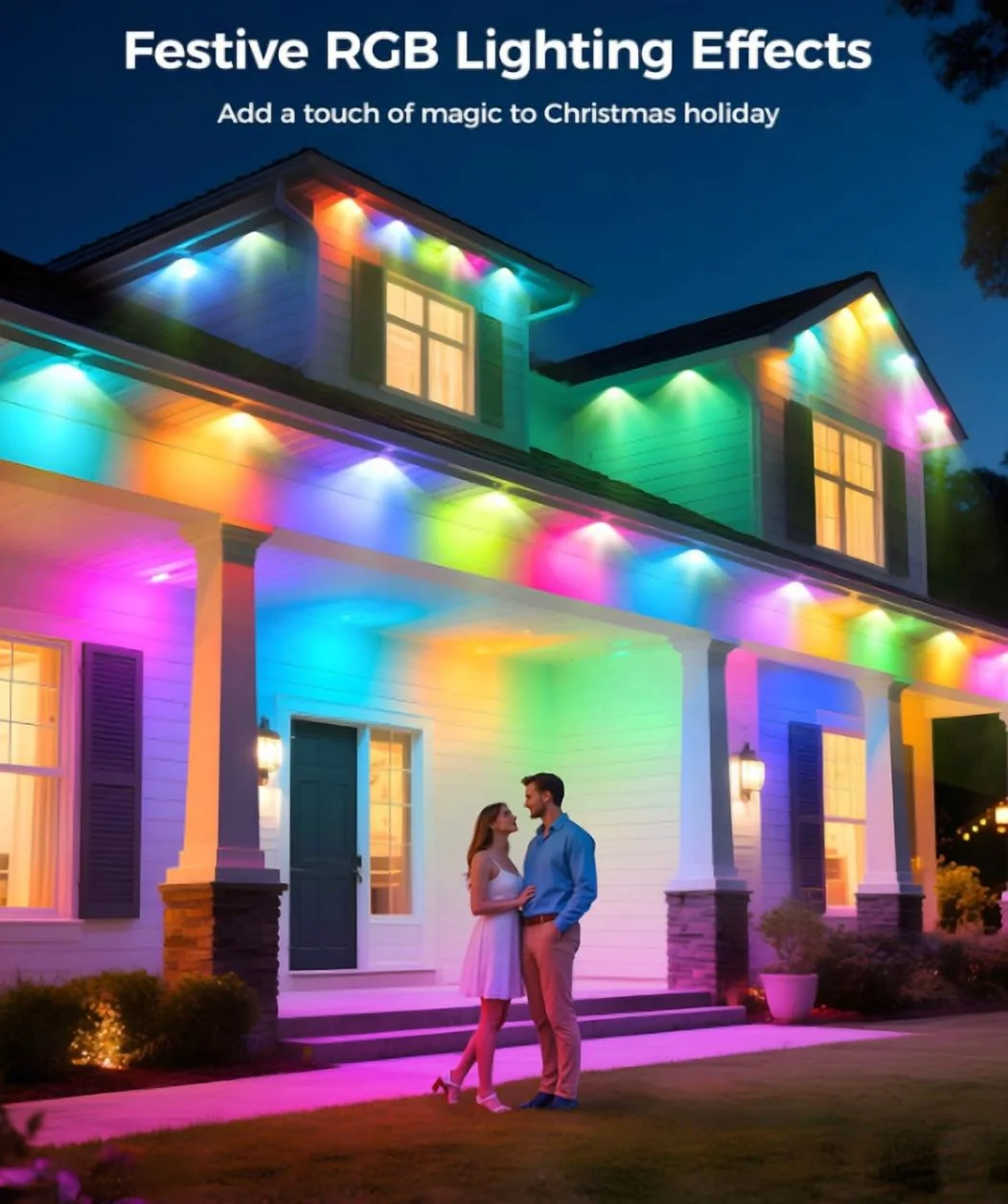 Permanent Outdoor Lights for House, 200ft RGB+IC Smart Outdoor Decor, 50 Scene Modes, App/Remote Control, IP68 Waterproof, for Christmas, Holiday, Daily & Pool Party Decor, House Roof Lighting - Image 3