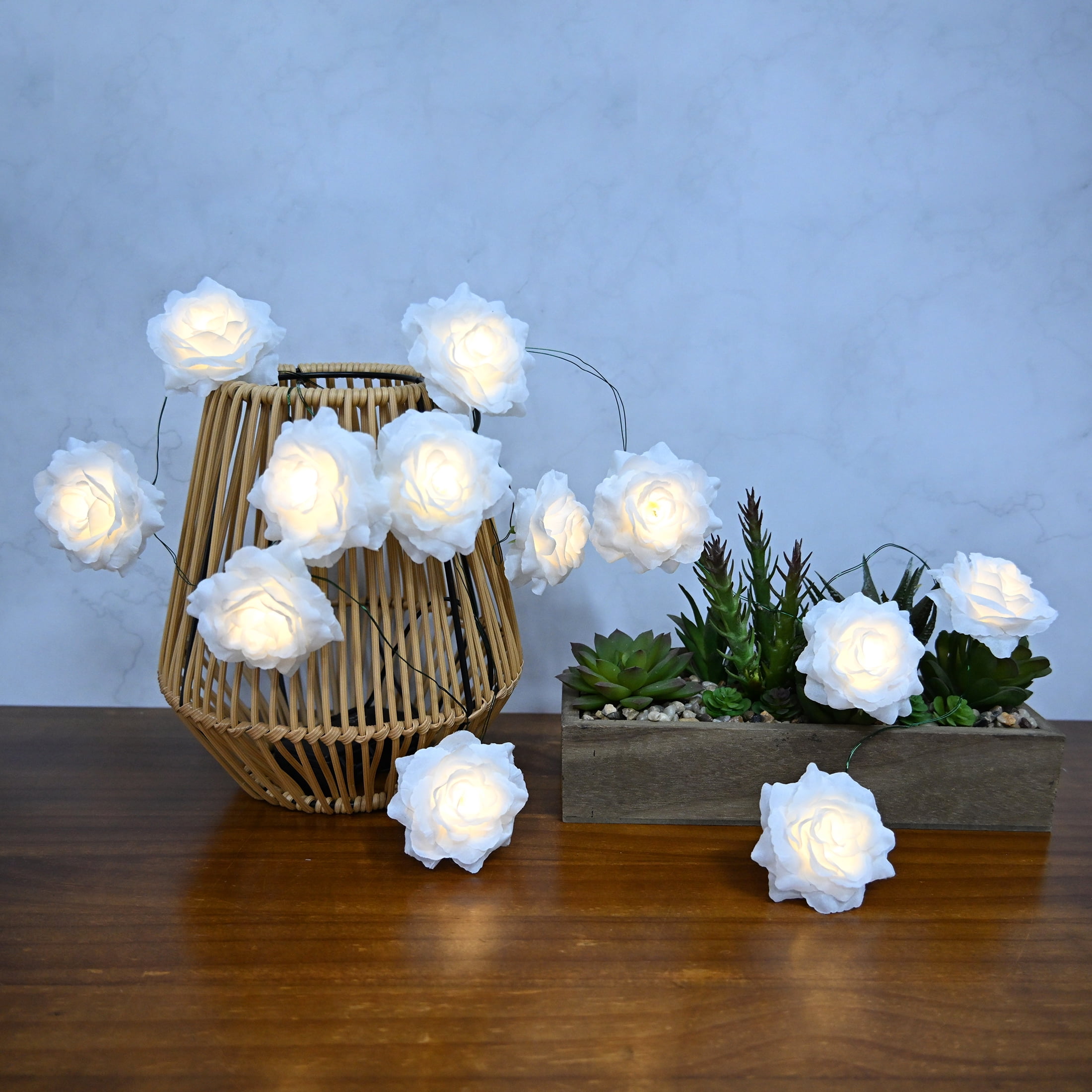 Warm White Rose Battery Operated LED Garland Lights, 6', by Way To Celebrate - Image 9