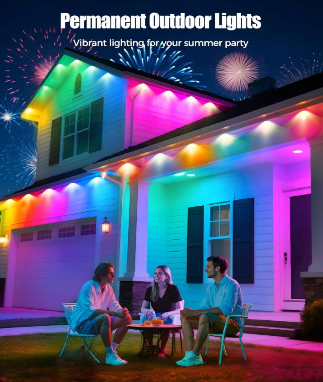 Permanent Outdoor Lights for House, 200ft RGB+IC Smart Outdoor Decor, 50 Scene Modes, App/Remote Control, IP68 Waterproof, for Christmas, Holiday, Daily & Pool Party Decor, House Roof Lighting - Image 7