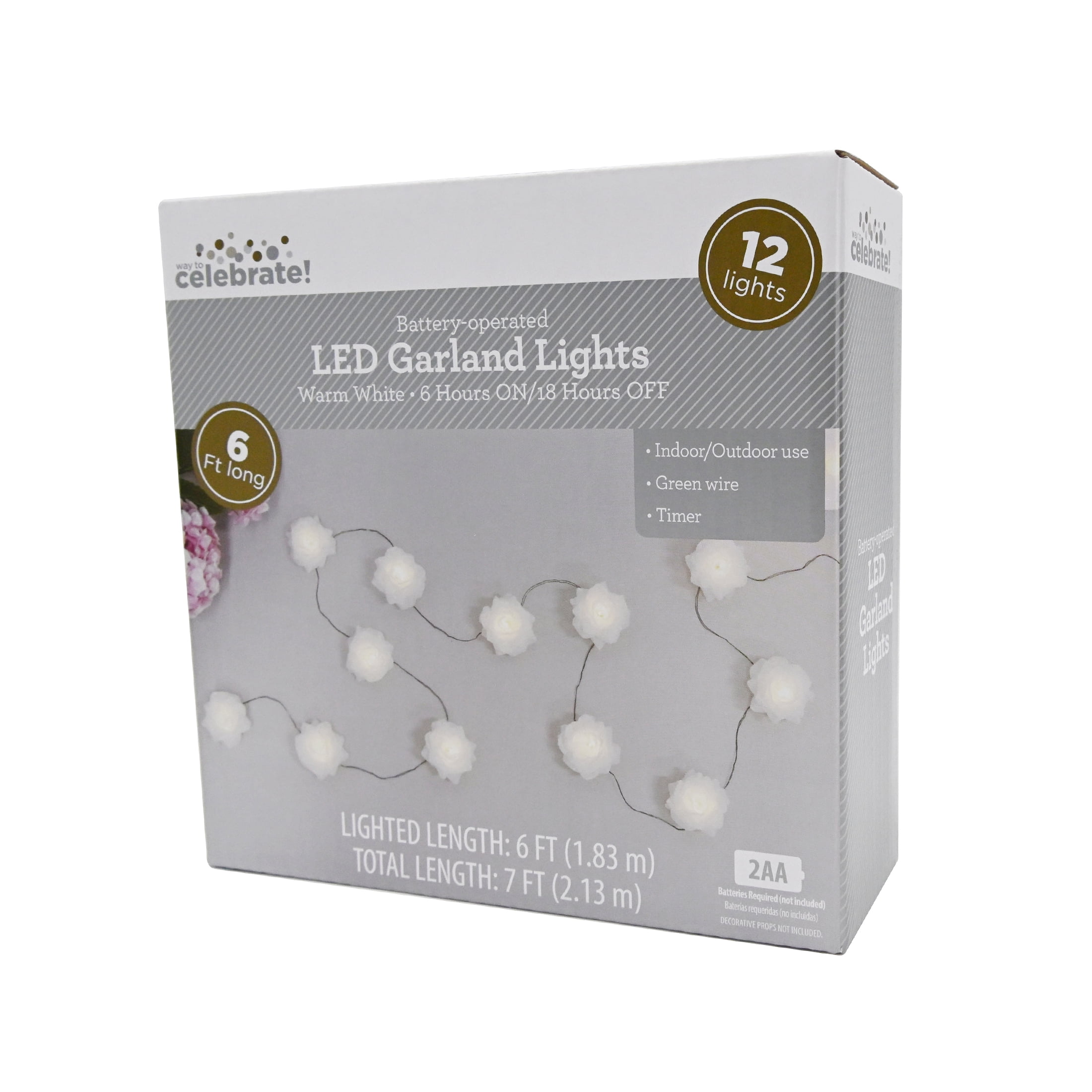 Warm White Rose Battery Operated LED Garland Lights, 6', by Way To Celebrate - Image 2