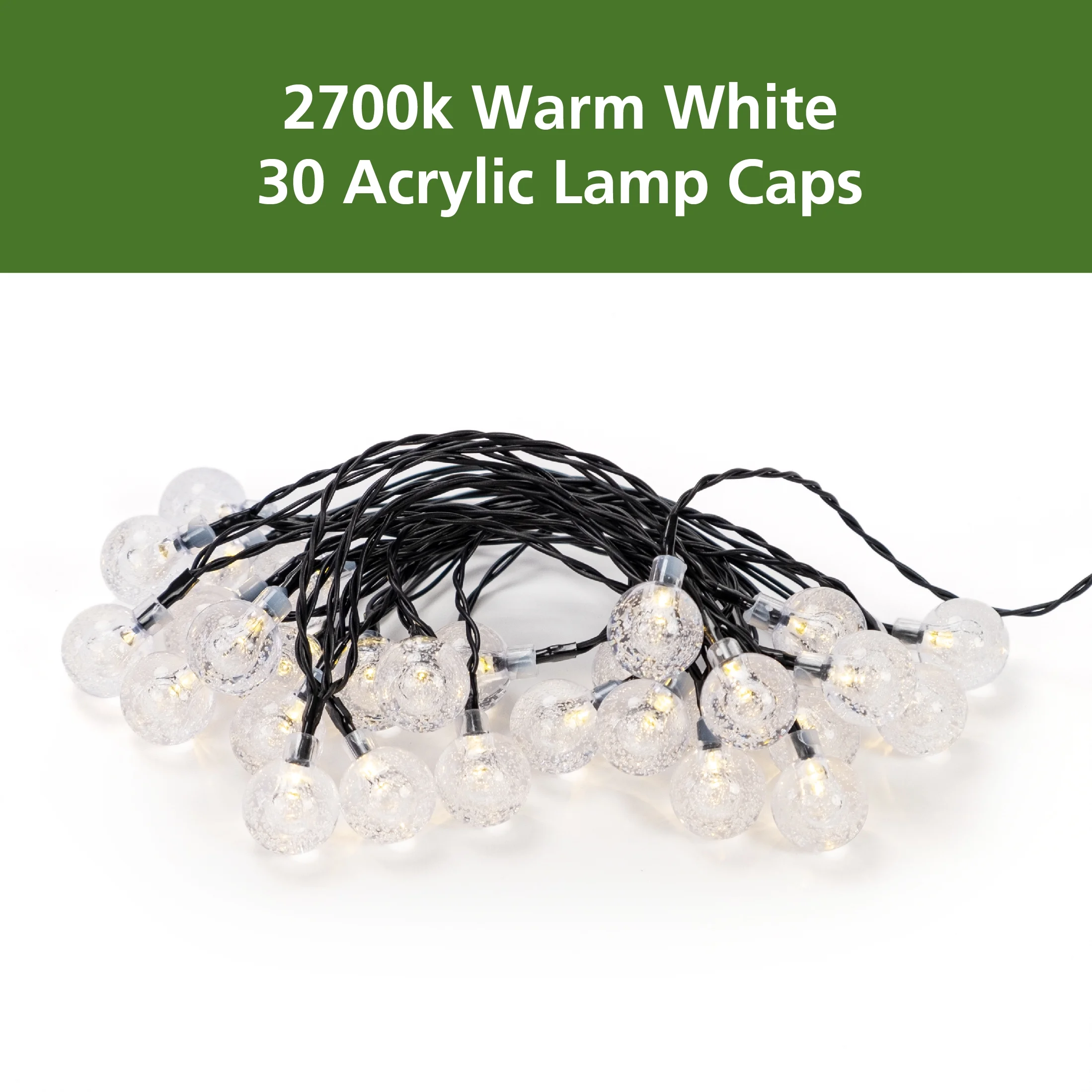 Mainstays 30ct Solar Garden Decorative Globe Bubble Warm White String Lights - Image 2