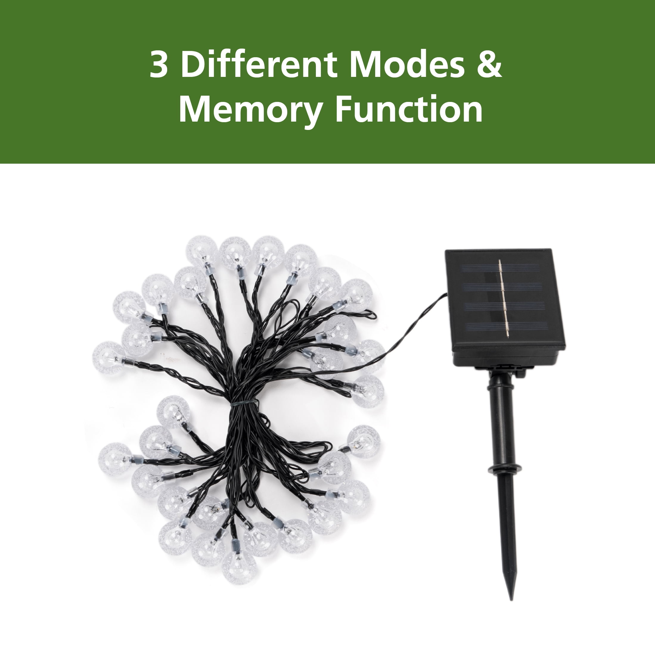 Mainstays 30ct Solar Garden Decorative Globe Bubble Warm White String Lights - Image 3