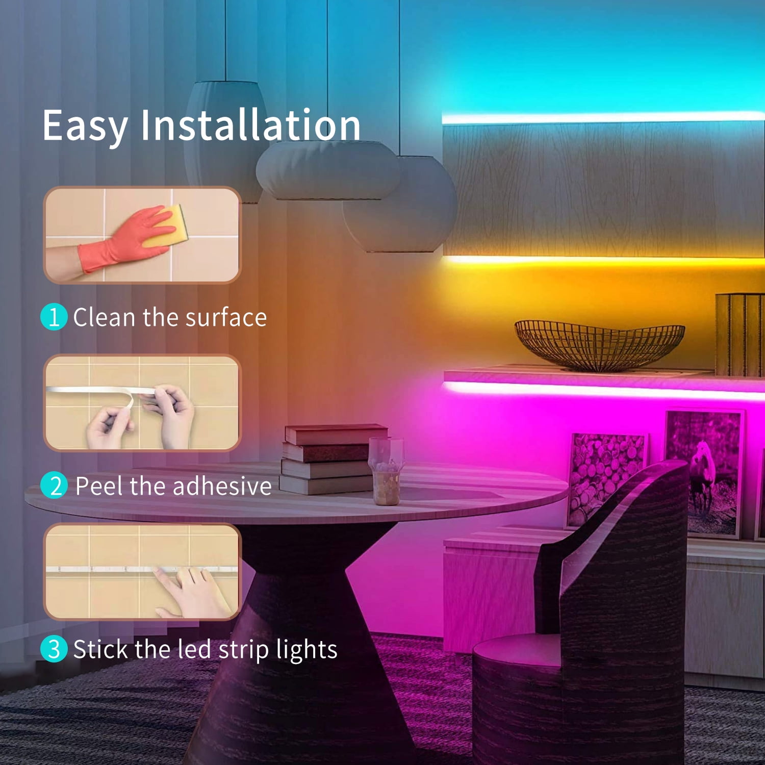 PHOPOLLO 100ft LED Strip Lights for Bedroom, Color Changing RGB Lights with 24Keys Remote, Perfect for Home Decor - Image 3