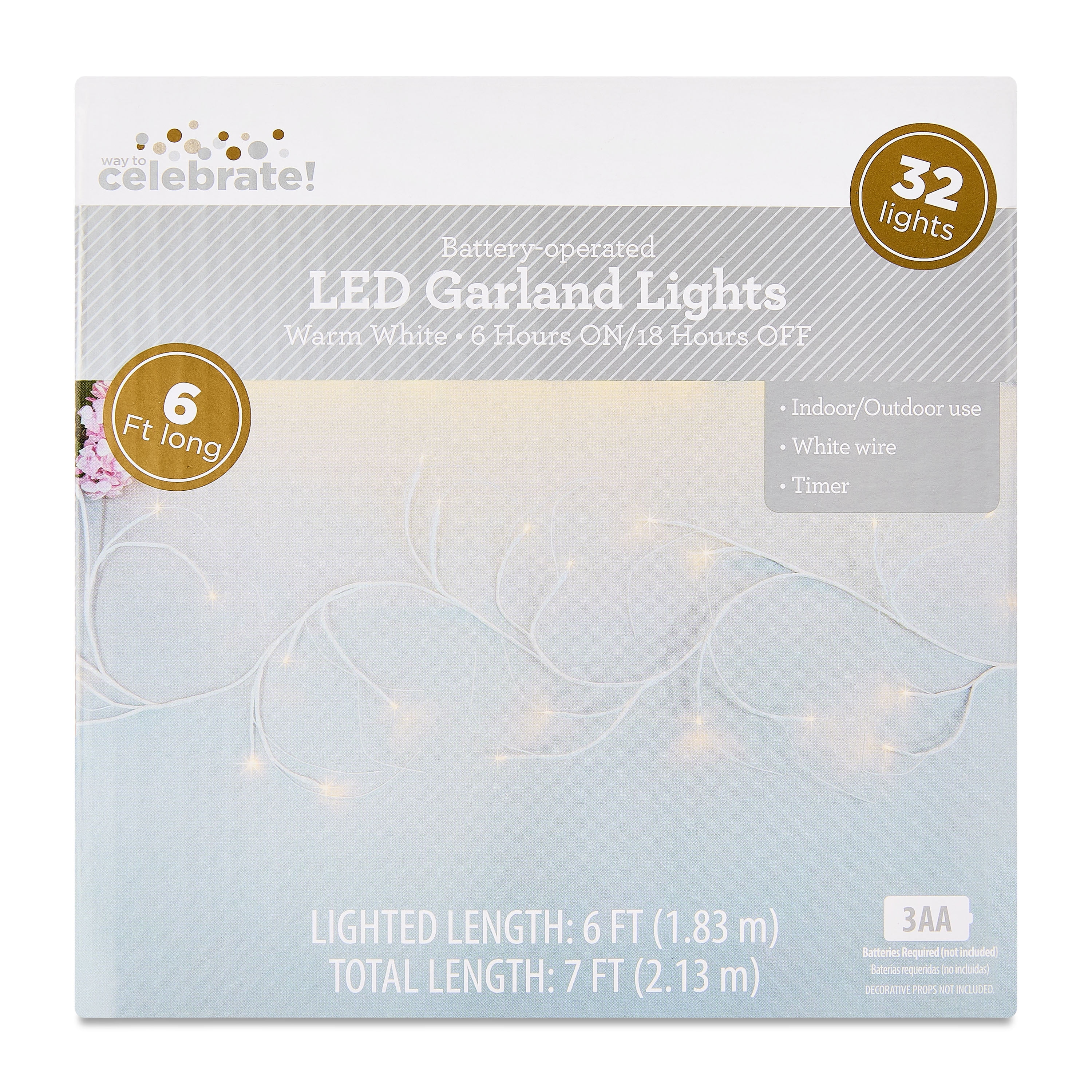 Warm White Branch Battery-Operated LED Garland Lights, 6', by Way To Celebrate