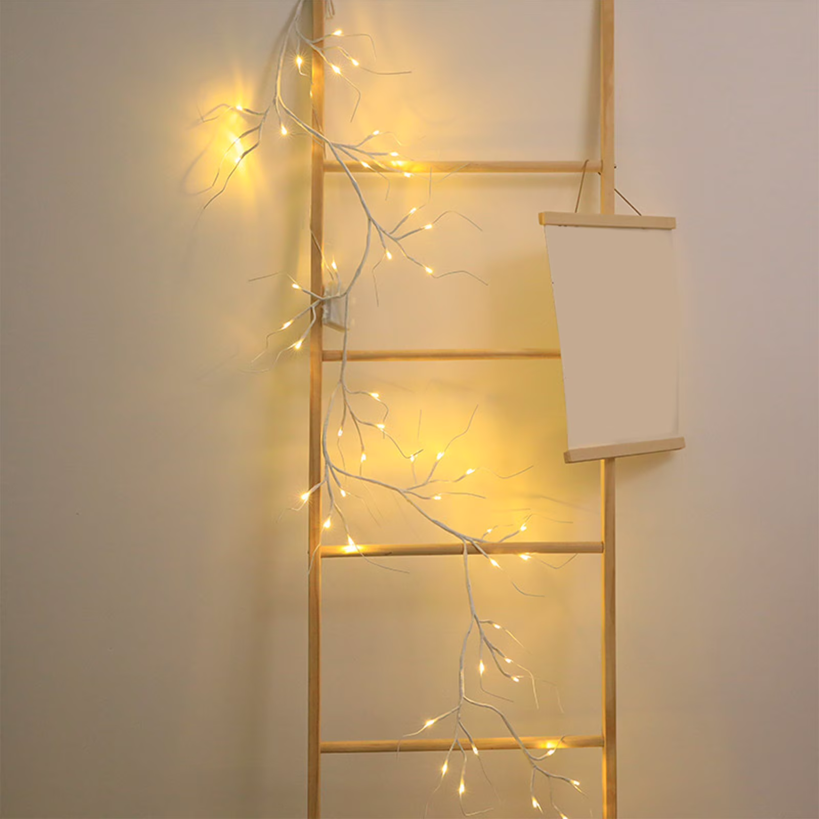 AYktou 6.6 Ft LED String Lights, Simulation White Birch Fake Branches Rattan Lamp with 48 Bulbs, Warm Color Night Light String for Christmas Decor Daily Bedroom Living Room Festivals Parties Layout