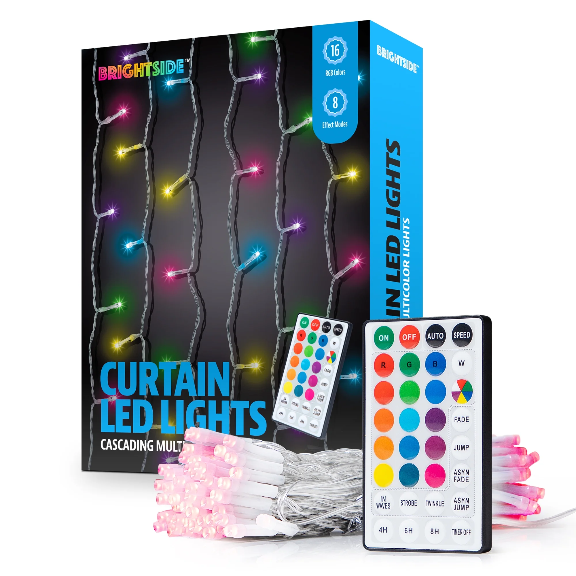 BrightSide Indoor Color Changing RGB Curtain Lights with Remote, USB Powered, 5ft H x 3.5ft W