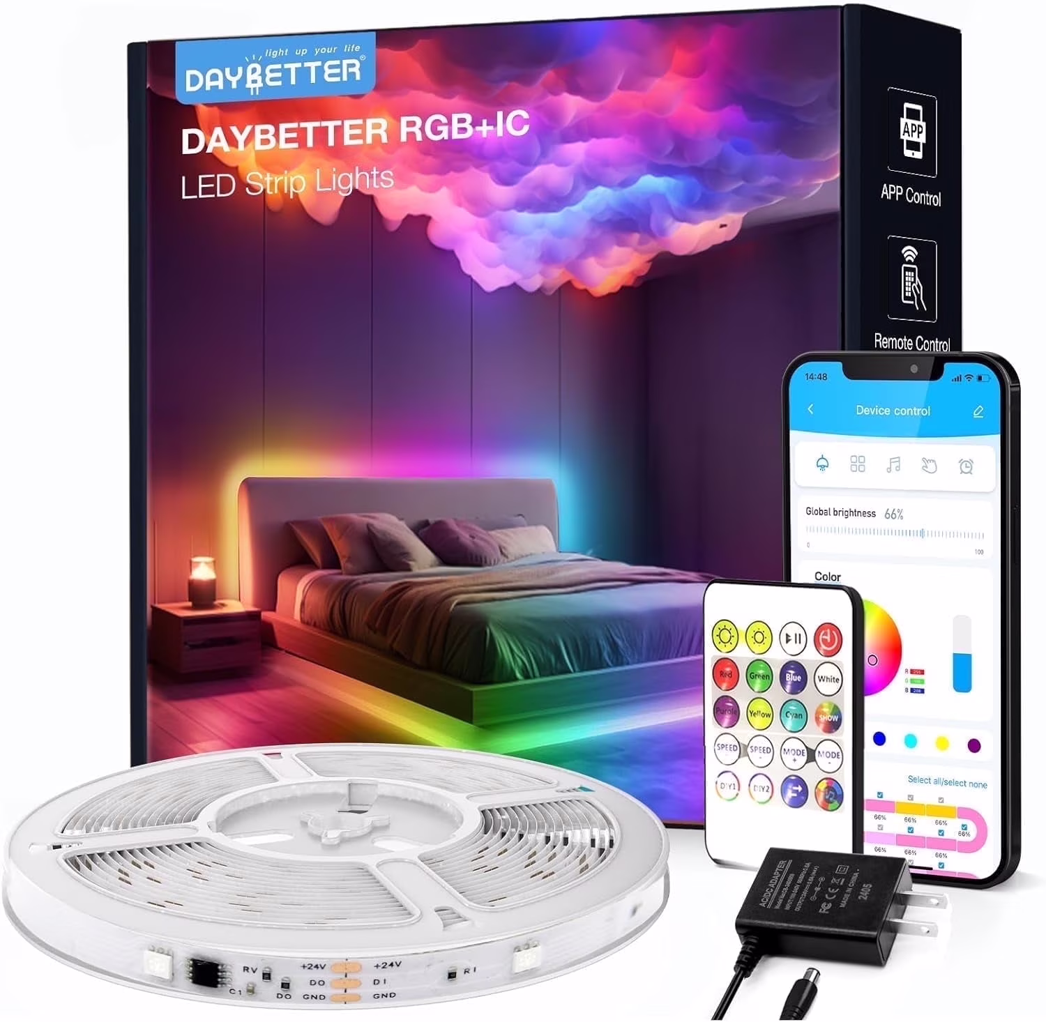 DAYBETTER 16.4ft LED Strip Lights for Bedroom,Smart RGBIC Home Decor,Segmented Color Changing on App