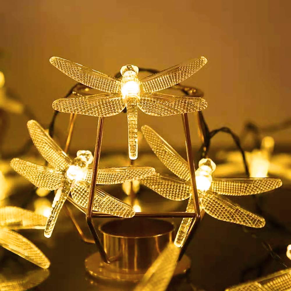LOENDE Dragonfly Solar String Lights, 30 LED 21ft 8 Modes Outdoor Waterproof Fairy Lights for Christmas Garden Patio Wedding Party Decor, Warm White