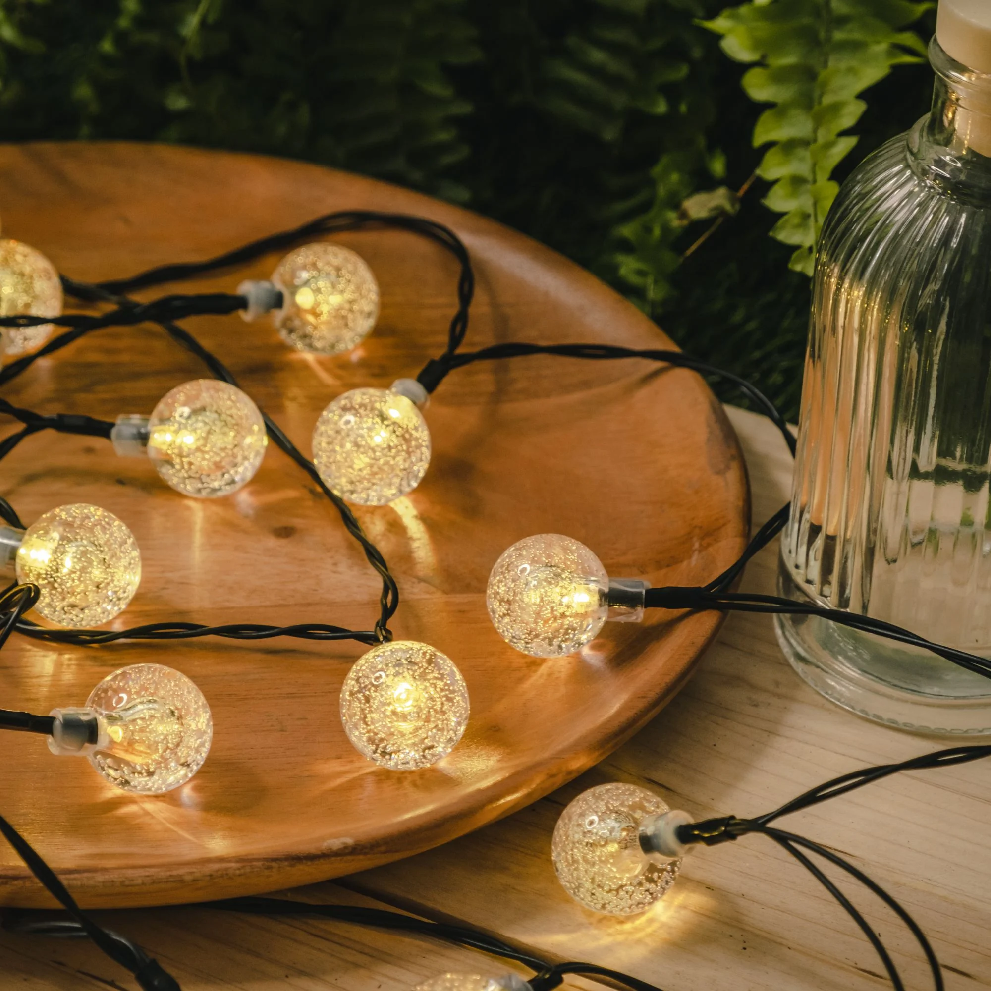 Mainstays 30ct Solar Garden Decorative Globe Bubble Warm White String Lights