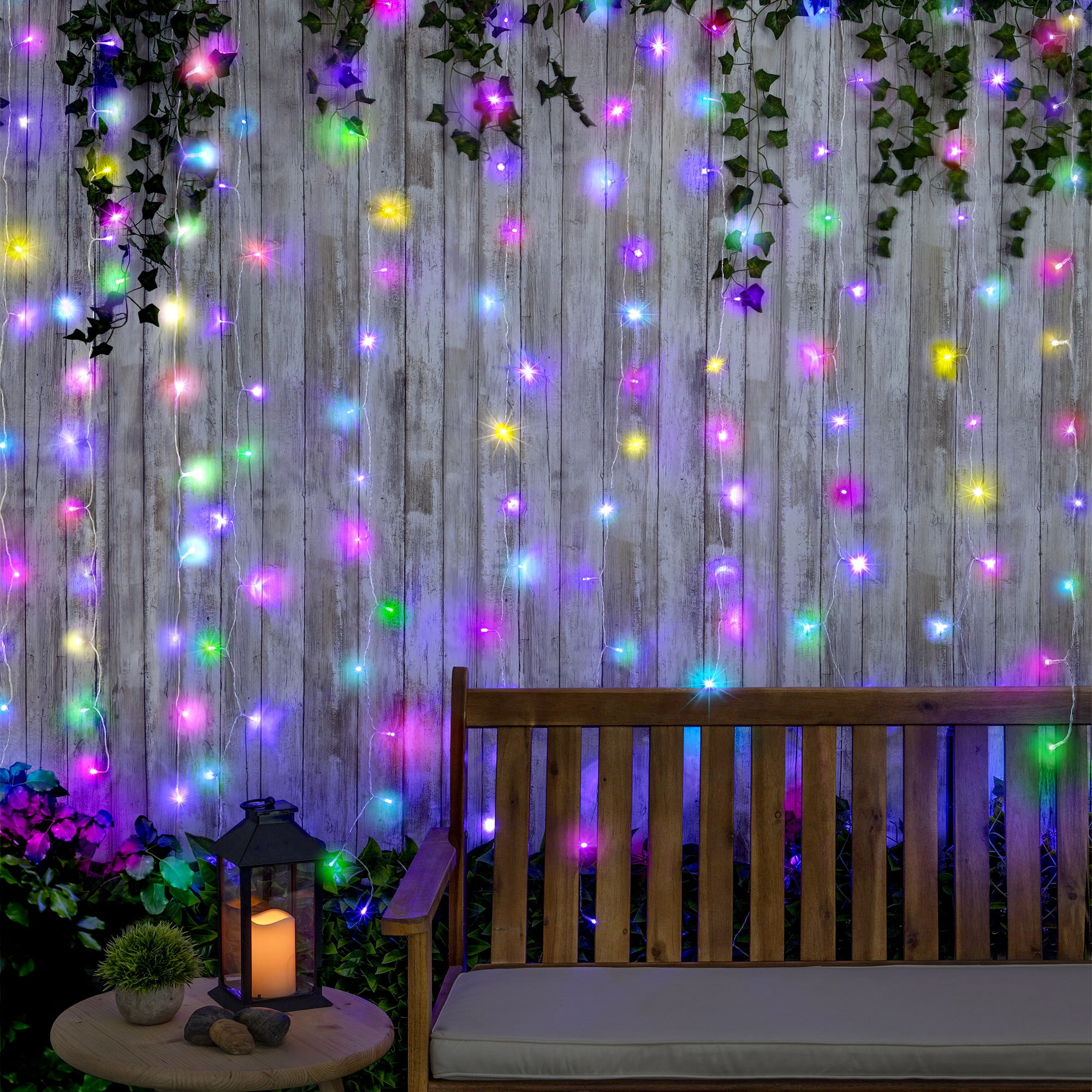 Merkury Innovations Multi-Color Cascading Curtain Night Lights with Music Sync for Outdoor and Indoor Use - Battery Powered
