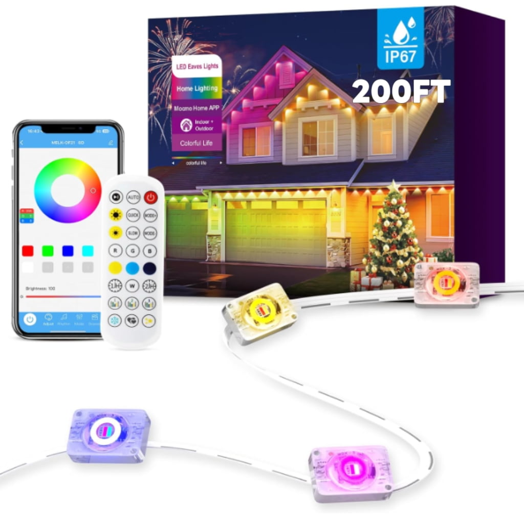 Permanent Outdoor Lights for House, 200ft RGB+IC Smart Outdoor Decor, 50 Scene Modes, App/Remote Control, IP68 Waterproof, for Christmas, Holiday, Daily & Pool Party Decor, House Roof Lighting