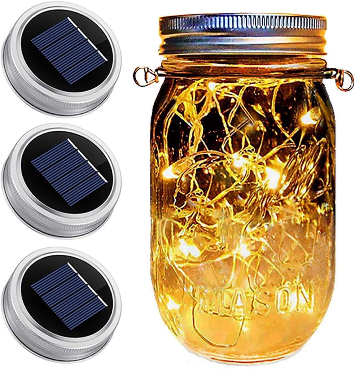Tardigrade 3 Pack Mason Jar Solar Lights Lids, Solar Fairy LED Lights (NO Jars), Festival Garden Shed Windows Party Decor Lanterns String Lights Outdoor